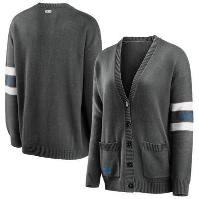 Women's WEAR By Erin Andrews Heathered Charcoal Los Angeles Chargers Knit Cardigan in Heather Charcoal