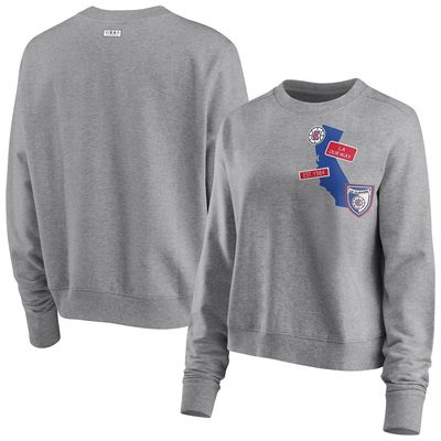 Women's WEAR by Erin Andrews Heathered Gray LA Clippers Patch Applique Pullover Sweatshirt in Heather Gray