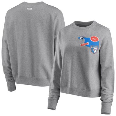 Women's WEAR by Erin Andrews Heathered Gray Oklahoma City Thunder Patch Applique Pullover Sweatshirt in Heather Gray