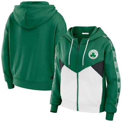 Women's WEAR by Erin Andrews Kelly Green Boston Celtics Color-Block Full-Zip Hoodie