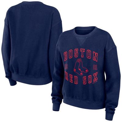 Women's WEAR by Erin Andrews Navy Boston Red Sox Vintage Cord Pullover Sweatshirt