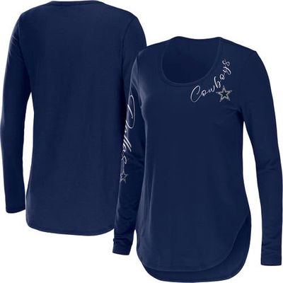 Women's WEAR by Erin Andrews Navy Dallas Cowboys Plus Size Scoop Neck Long Sleeve T-Shirt