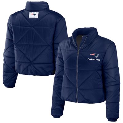 Women's WEAR by Erin Andrews Navy New England Patriots Cropped Puffer Full-Zip Jacket