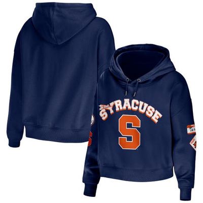 Women's WEAR by Erin Andrews Navy Syracuse Orange Mixed Media Cropped Pullover Hoodie