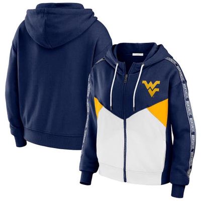 Women's WEAR by Erin Andrews Navy West Virginia Mountaineers Colorblock Full-Zip Hoodie Jacket