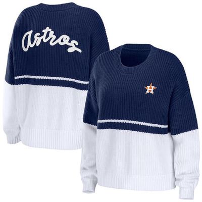 Women's WEAR by Erin Andrews Navy/White Houston Astros Chunky Pullover Sweatshirt