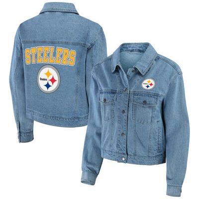 Women's WEAR by Erin Andrews Pittsburgh Steelers Full-Snap Denim Jacket in Blue