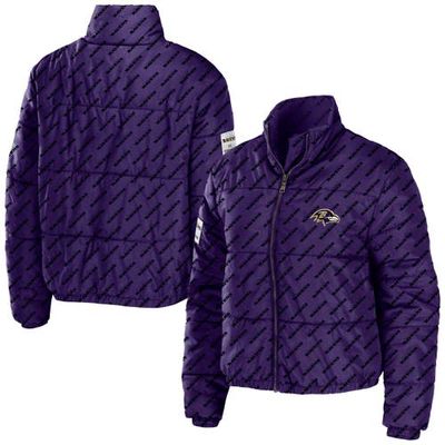 Women's WEAR by Erin Andrews Purple Baltimore Ravens Puffer Full-Zip Cropped Jacket
