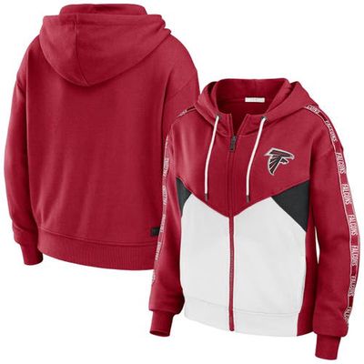 Women's WEAR by Erin Andrews Red/White Atlanta Falcons Color Block Light Weight Modest Crop Full-Zip Hoodie