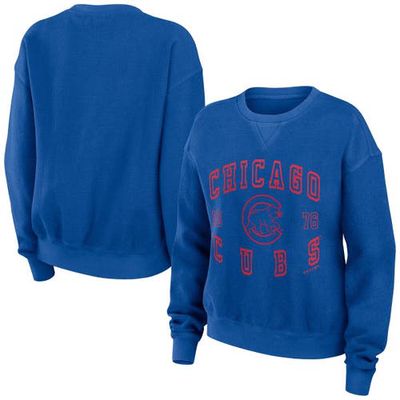 Women's WEAR by Erin Andrews Royal Chicago Cubs Vintage Cord Pullover Sweatshirt