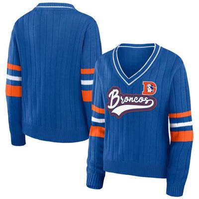 Women's WEAR by Erin Andrews Royal Denver Broncos Throwback V-Neck Sweater