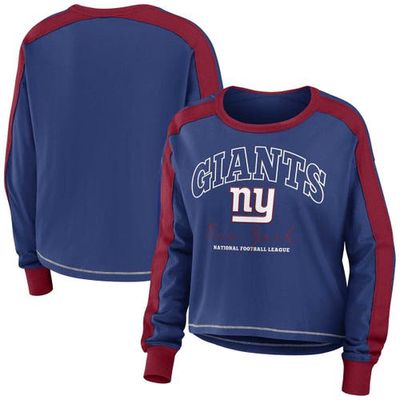 Women's WEAR by Erin Andrews Royal/Red New York Giants Color Block Long Sleeve T-Shirt