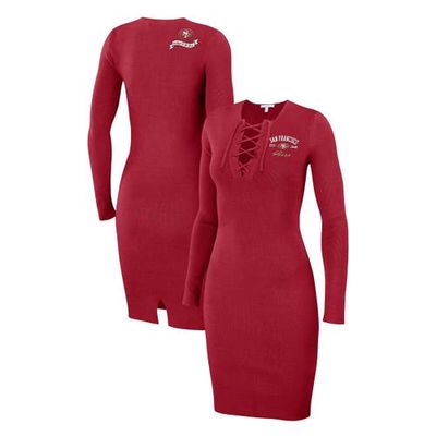Women's WEAR by Erin Andrews Scarlet San Francisco 49ers Lace Up Long Sleeve Dress