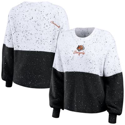 Women's WEAR by Erin Andrews White/Black Cincinnati Bengals Color-Block Pullover Sweater