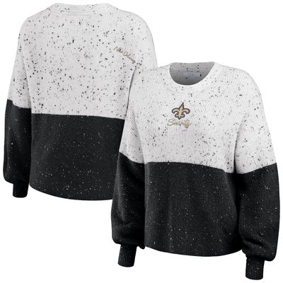 Women's WEAR by Erin Andrews White/Black New Orleans Saints Color-Block Pullover Sweater