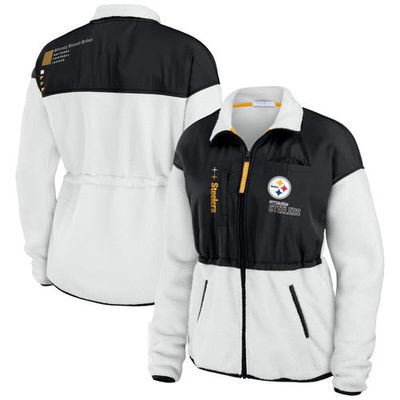 Women's WEAR by Erin Andrews White/Black Pittsburgh Steelers Color-Block Polar Fleece Full-Zip Jacket