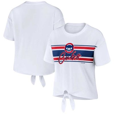 Women's WEAR by Erin Andrews White Chicago Cubs Front Tie T-Shirt