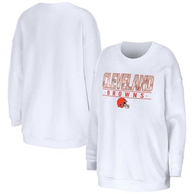 Women's WEAR by Erin Andrews White Cleveland Browns Domestic Pullover Sweatshirt