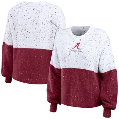 Women's WEAR by Erin Andrews White/Crimson Alabama Crimson Tide Colorblock Script Pullover Sweater