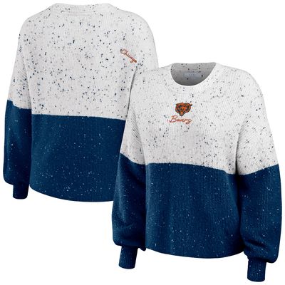 Women's WEAR by Erin Andrews White/Navy Chicago Bears Color-Block Pullover Sweater