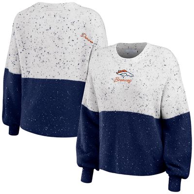 Women's WEAR by Erin Andrews White/Navy Denver Broncos Color-Block Pullover Sweater