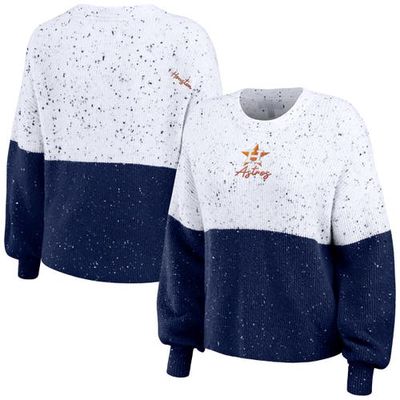 Women's WEAR by Erin Andrews White/Navy Houston Astros Color Block Script Pullover Sweater