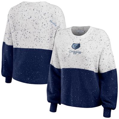 Women's WEAR by Erin Andrews White/Navy Memphis Grizzlies Color-Block Pullover Sweater