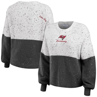 Women's WEAR by Erin Andrews White/Pewter Tampa Bay Buccaneers Color-Block Pullover Sweater