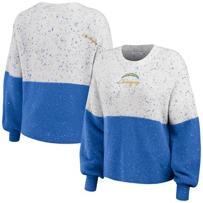Women's WEAR by Erin Andrews White/Powder Blue Los Angeles Chargers Color-Block Pullover Sweater