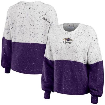 Women's WEAR by Erin Andrews White/Purple Baltimore Ravens Color-Block Pullover Sweater