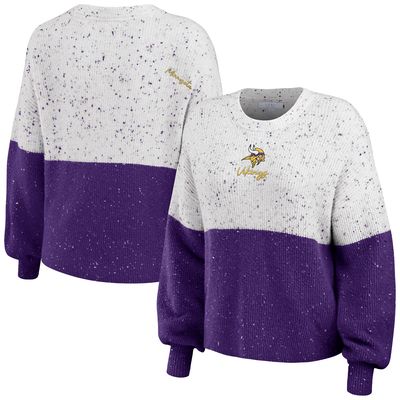 Women's WEAR by Erin Andrews White/Purple Minnesota Vikings Color-Block Pullover Sweater