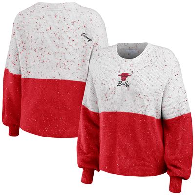 Women's WEAR by Erin Andrews White/Red Chicago Bulls Color-Block Pullover Sweater