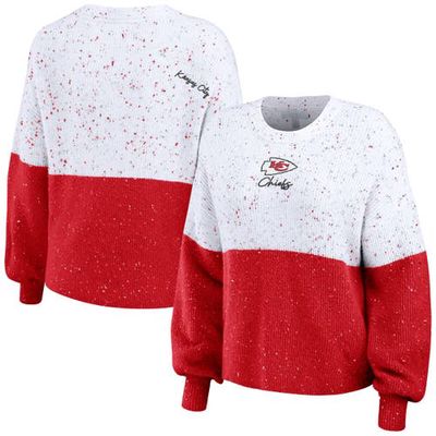 Women's WEAR by Erin Andrews White/Red Kansas City Chiefs Color-Block Pullover Sweater