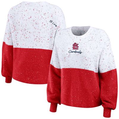 Women's WEAR by Erin Andrews White/Red St. Louis Cardinals Color Block Script Pullover Sweater