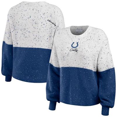 Women's WEAR by Erin Andrews White/Royal Indianapolis Colts Color-Block Pullover Sweater