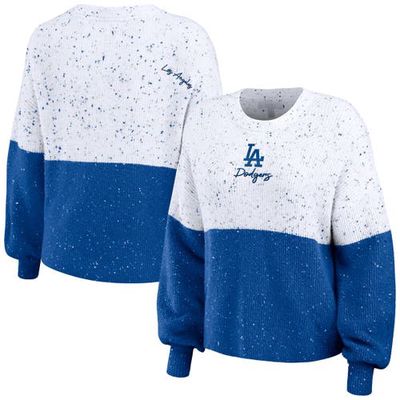 Women's WEAR by Erin Andrews White/Royal Los Angeles Dodgers Color Block Script Pullover Sweater