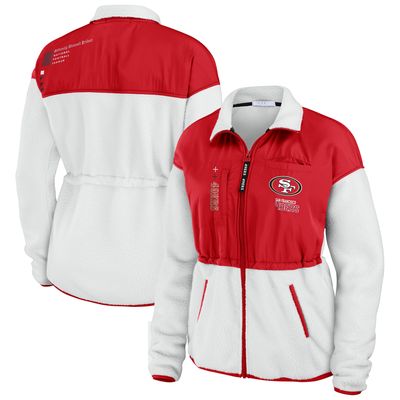 Women's WEAR by Erin Andrews White/Scarlet San Francisco 49ers Color-Block Polar Fleece Full-Zip Jacket