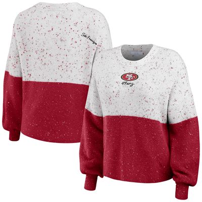 Women's WEAR by Erin Andrews White/Scarlet San Francisco 49ers Color-Block Pullover Sweater