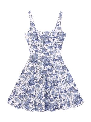 Women's Wells Toile Cotton Poplin Minidress - Blue Toile - Size 8