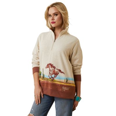 Women's Wild Horse Sweatshirt in Oatmeal Heather, Size: 3X by Ariat