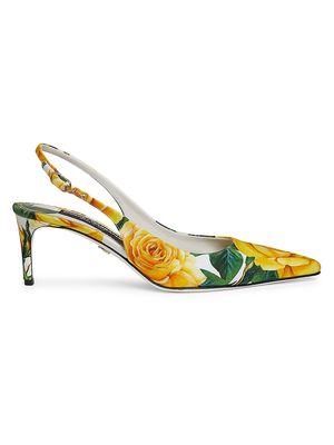 Women's Yellow Rose 60MM Cotton Slingback Pumps - Yellow - Size 5.5