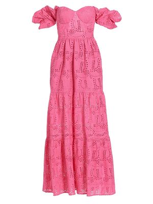 Women's Young Love Eyelet Tiered Maxi Dress - Pink - Size XS