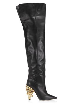 Women's Zerina Leather Thigh-High Boots - Black Gold - Size 6