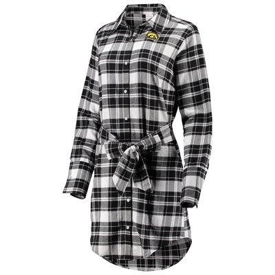 Women's ZooZatz Black Iowa Hawkeyes Warm Up Flannel Button-Up Dress