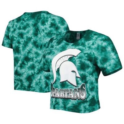 Women's ZooZatz Green Michigan State Spartans Cloud-Dye Cropped T-Shirt