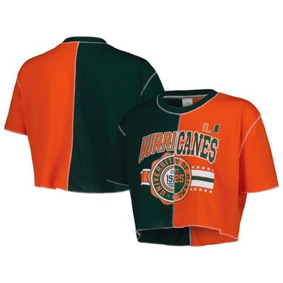 Women's ZooZatz Green/Orange Miami Hurricanes Colorblock Cropped T-Shirt