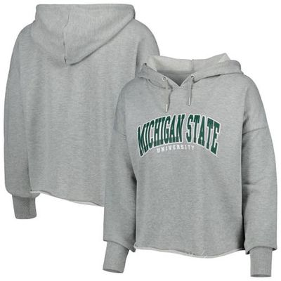 Women's ZooZatz Heather Gray Michigan State Spartans Core University Cropped French Terry Pullover Hoodie