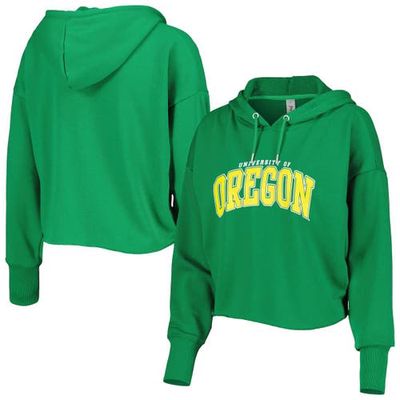 Women's ZooZatz Kelly Green Oregon Ducks Core University Cropped French Terry Pullover Hoodie