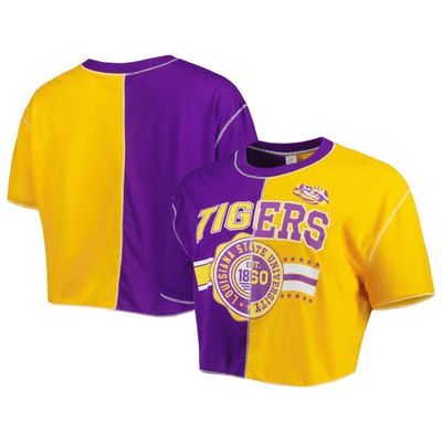 Women's ZooZatz Purple/Gold LSU Tigers Colorblock Cropped T-Shirt