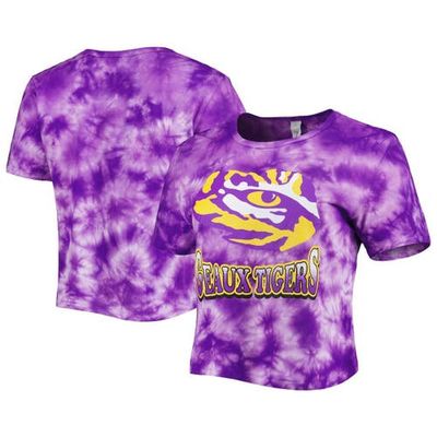 Women's ZooZatz Purple LSU Tigers Cloud-Dye Cropped T-Shirt
